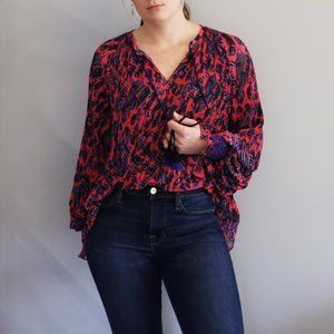 Derek Lam 10 Crosby Hot Pink and Blue Helena Pleated Blouse